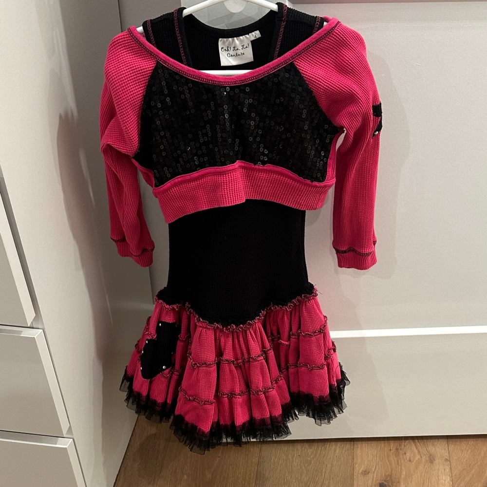Chic Pink and Black Sequin Kids Dance Costume